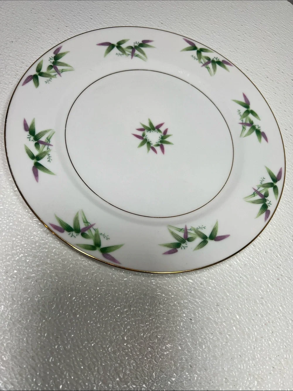Vtg Harmony House Green Purple Bamboo Mandarin Plate Platter Gravy Boat Japan